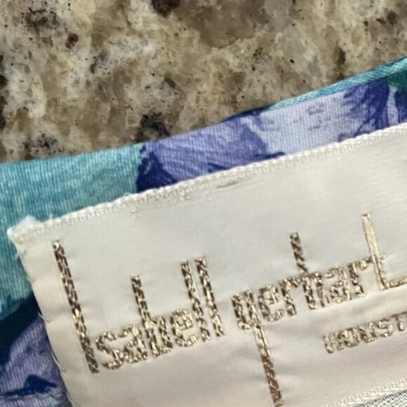 Vintage Isabell Gerhart Houston Dress Green Purple Floral Print Draped Cocktail - Picture 9 of 10